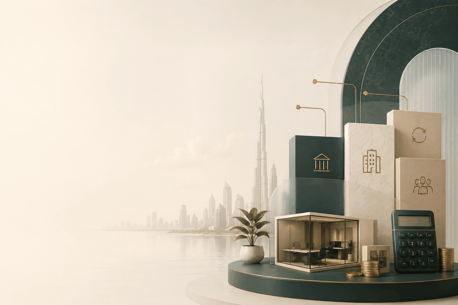 Desk scene representing Ejari tenancy registration costs for a Dubai mainland office