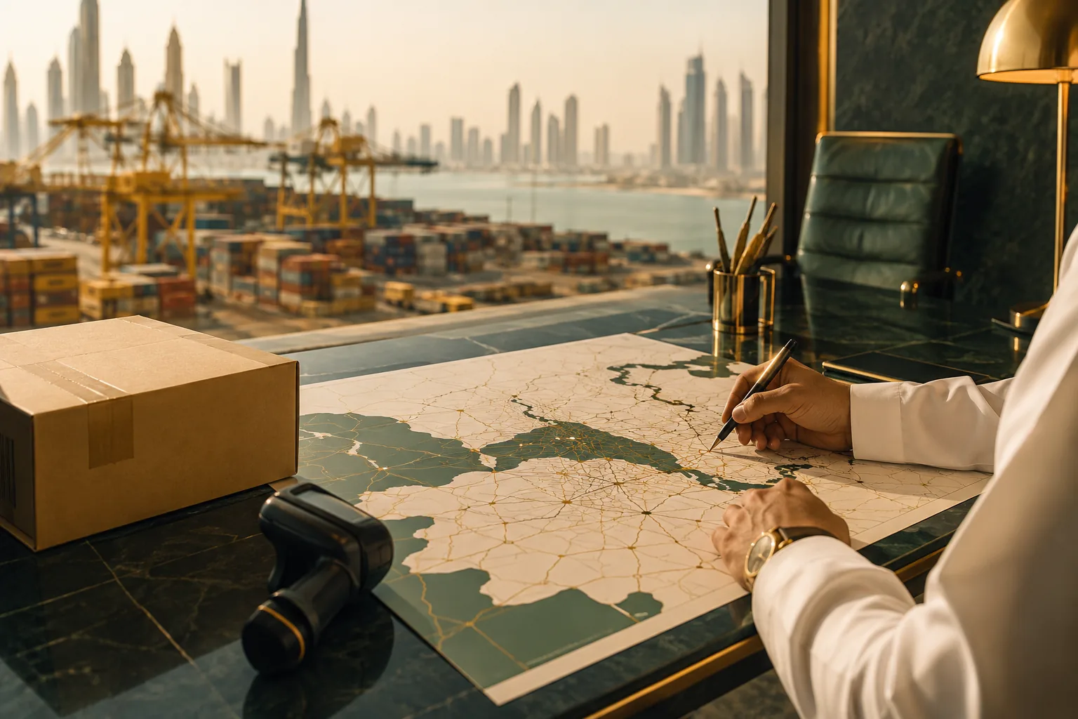 A logistics planning desk representing Dubai transport operations
