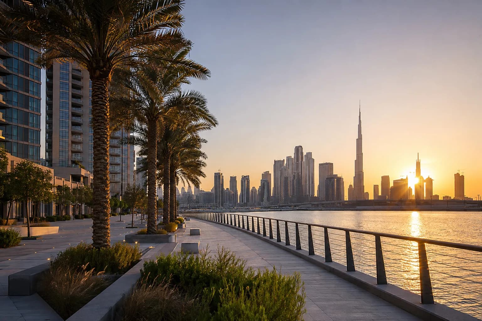 Dubai Creek Harbour waterfront promenade and towers